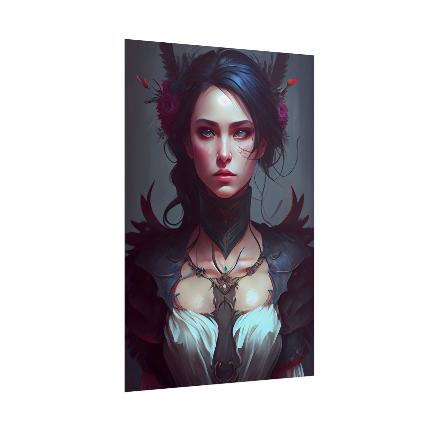 Enchanting Female Portrait: Elegant Black Dress Artwork - Poster