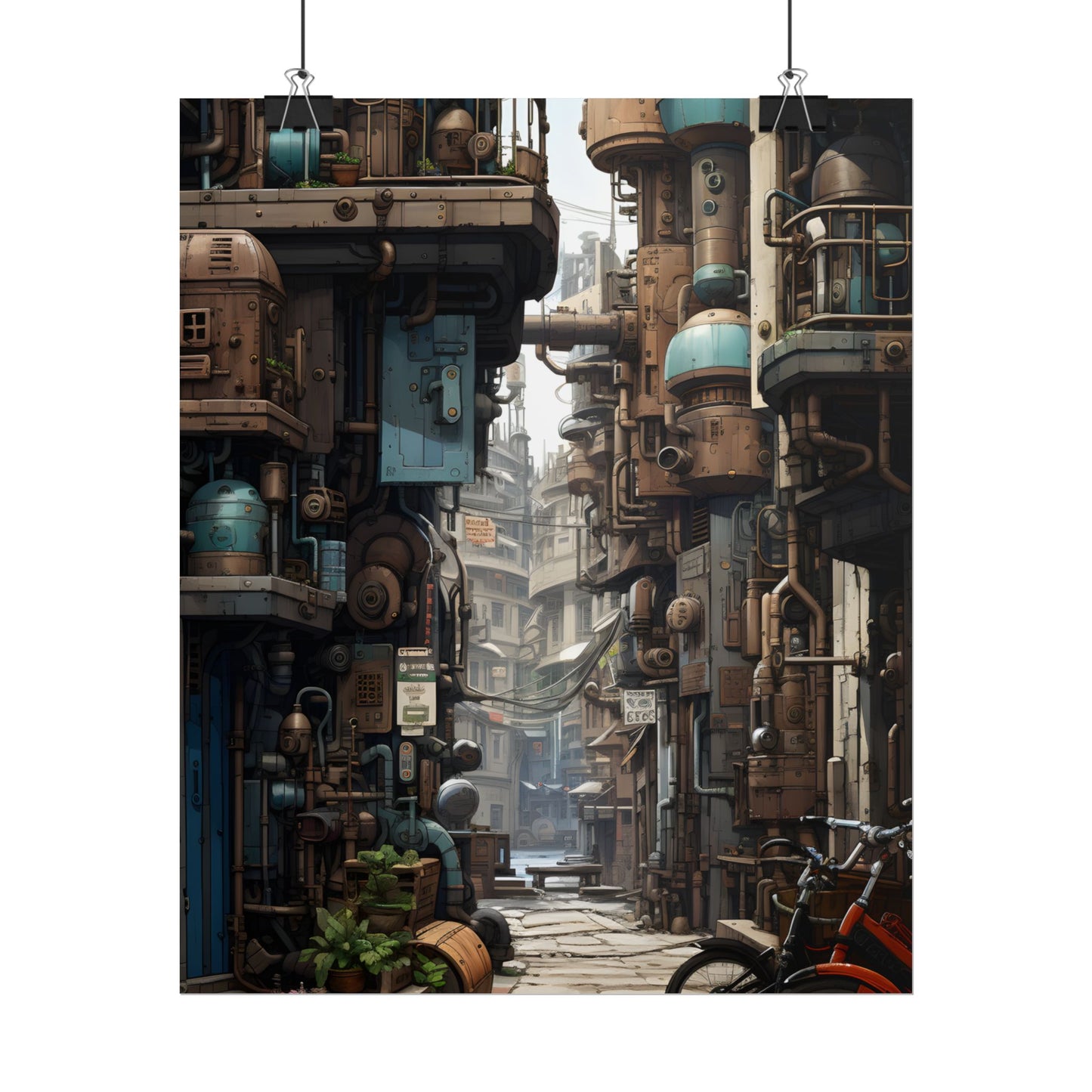 Steampunk Urban Decay: Post-Apocalyptic Cityscape at Dusk - Poster