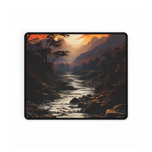 Breathtaking Waterfall: Impressionist Oil Painting in Serene Atmosphere - Desk Mat