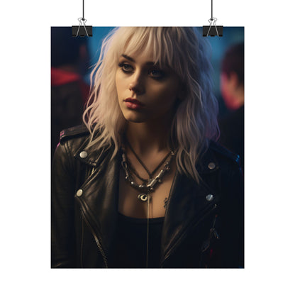 Cyberpunk Blonde Woman: Fashionable Portrait in Close-Up - Poster