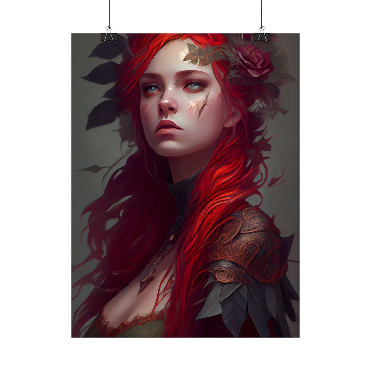 Intimate Red Hair Portrait: Artistic Female Figure in Black Dress - Poster