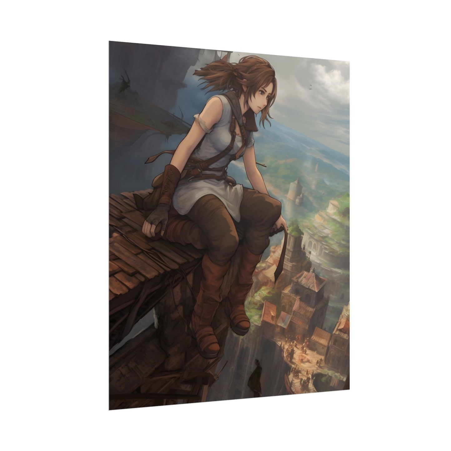 Dramatic Anime Birds Eye View: Dynamic Digital Art - Poster