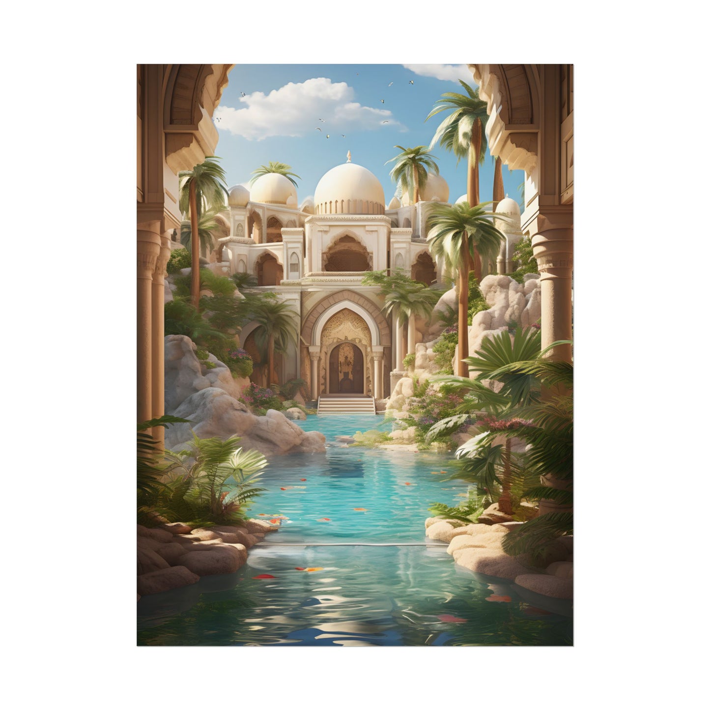 Serene Desert Oasis: Arabian Nights-Inspired Artwork - Poster