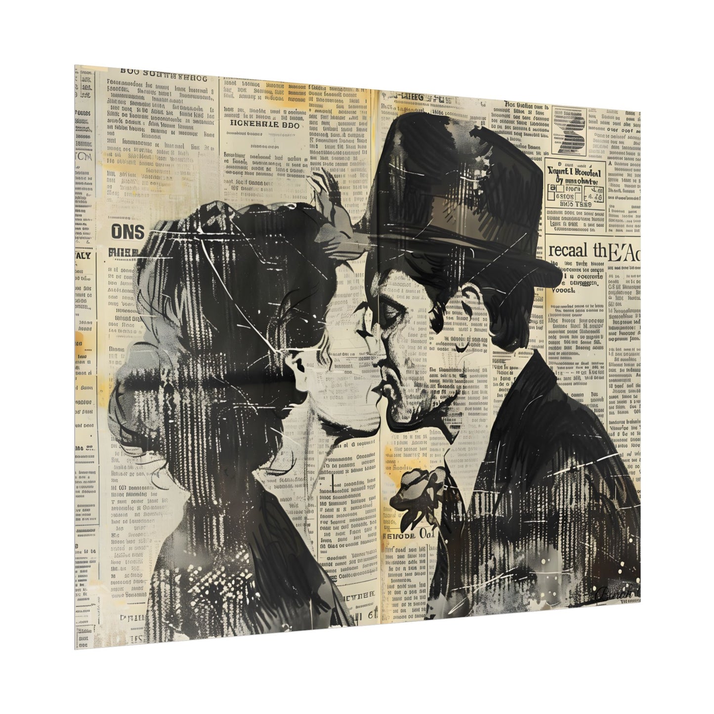Vintage Romance Couples: Newsprint Artwork - Intimate Moments - Poster