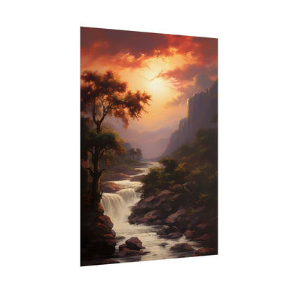 Breathtaking Waterfall Oil Painting: Meticulous Artwork - Poster