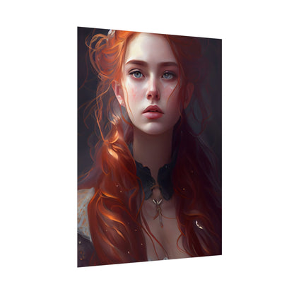Elegant Redhead Portrait: Female Artwork in Dress - Poster