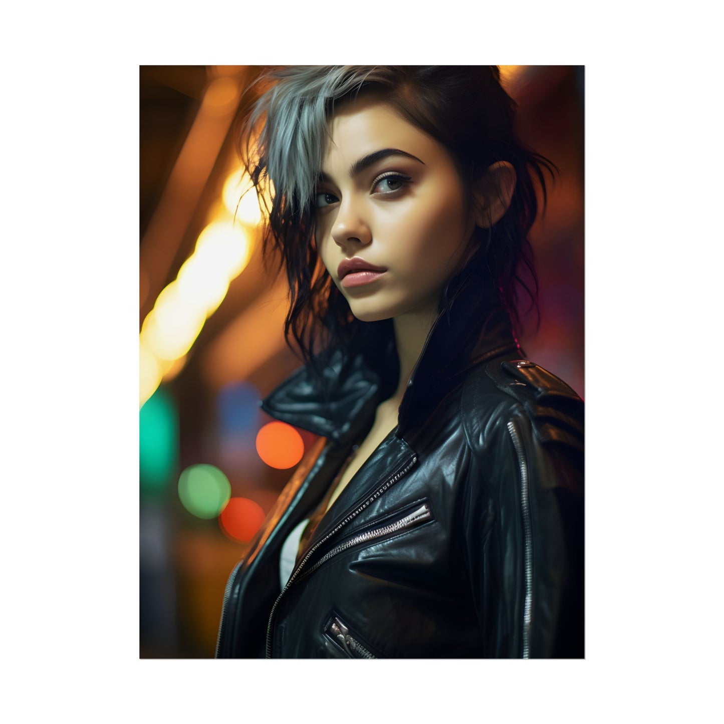 Vibrant Digital Art Print: Teenage Cyberpunk Close-Up - Poster