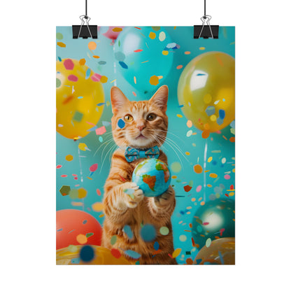 Charming Whiskers: Cat in Bow Tie with Mini Flag - Poster