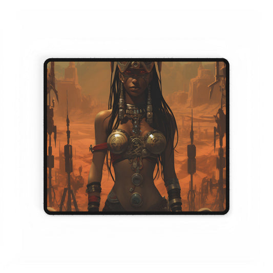 Futuristic Harmony: A Peaceful Tribal Society Artwork - Desk Mat