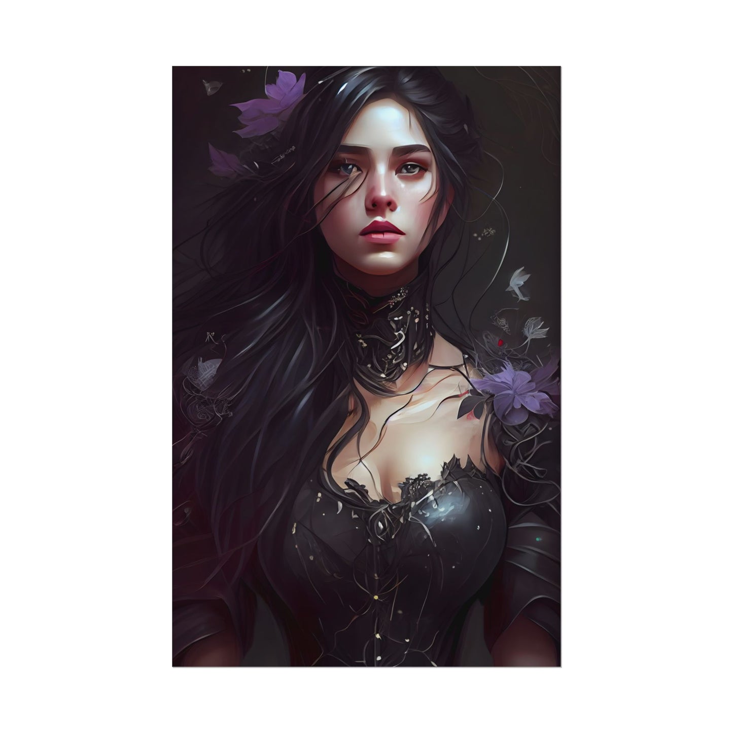 Striking Woman Portrait: Black Hair Artwork - Poster