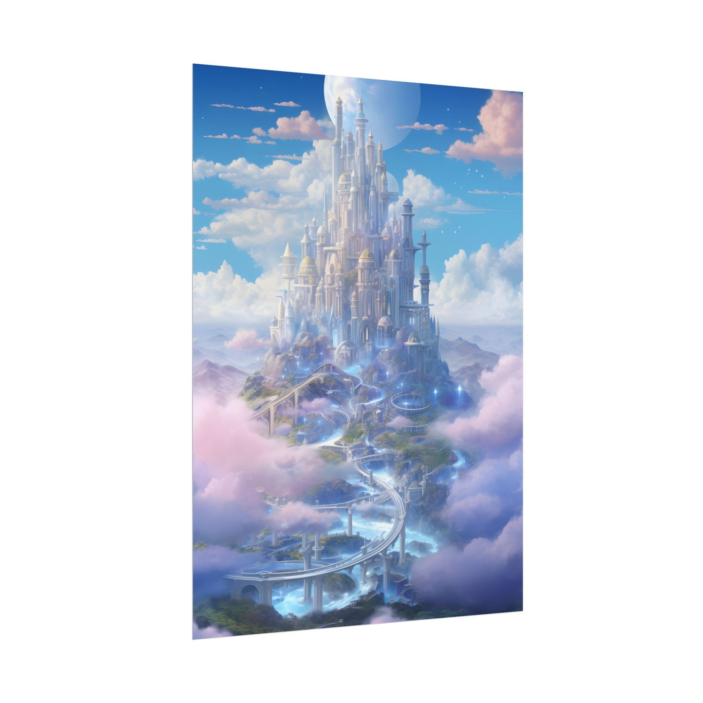 Floating City in Celestial Realm: Serene Fantasy Artwork - Poster
