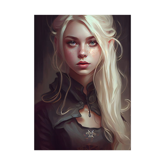 Blonde Portrait: Elegant Woman in Black Dress - Poster