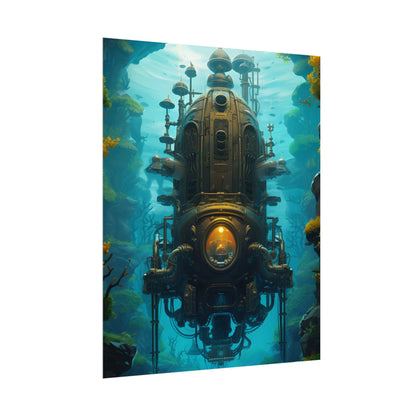 Steampunk Underwater Odyssey: Captain Nemo's Nautilu Submarine Art - Poster