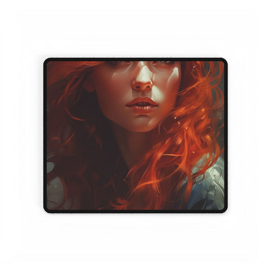 Redhead Female Portrait: Realistic Digital Artwork - Desk Mat