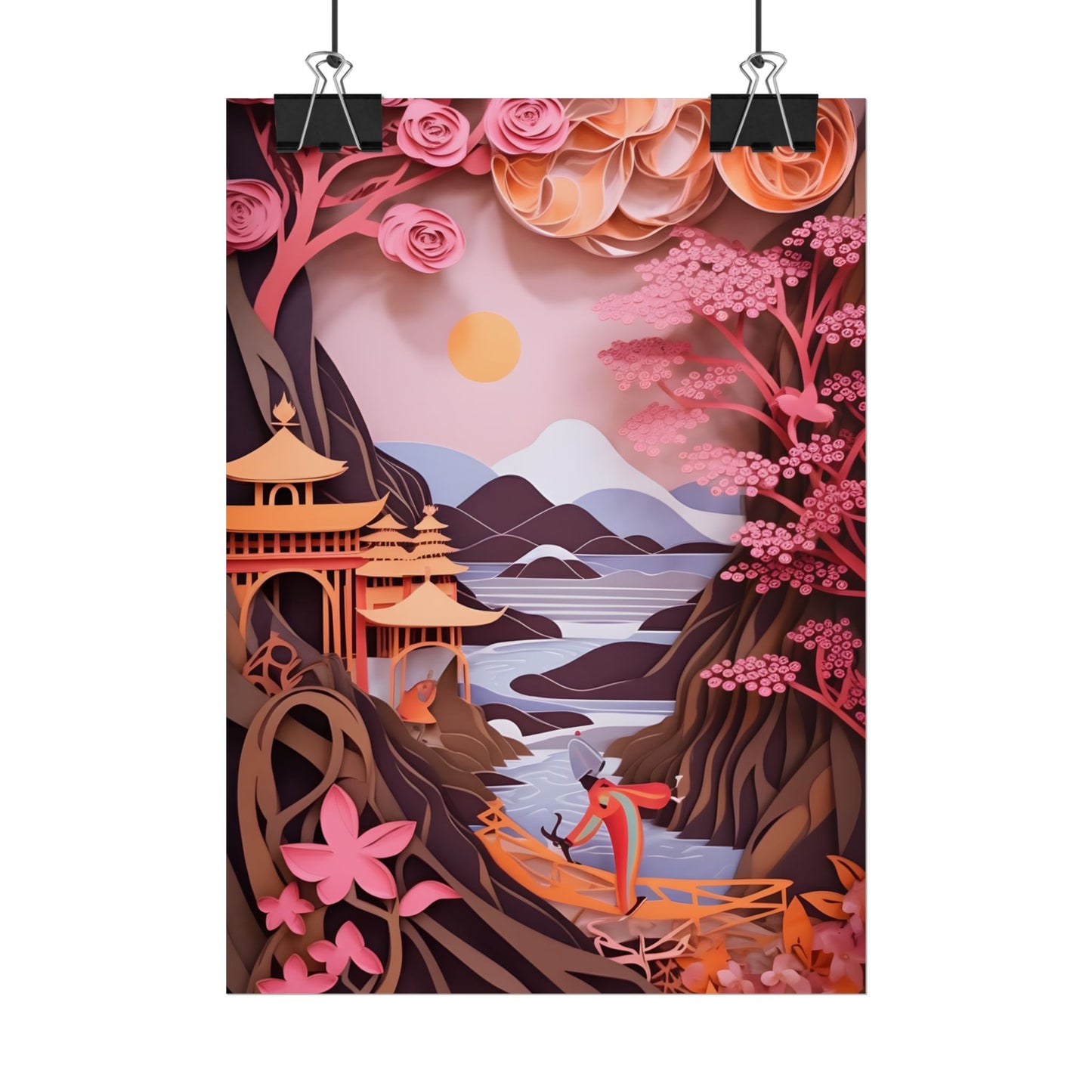 Japanese Vibrance: Eye-Catching Paper Quilled Landscape Art - Poster