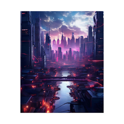 Dystopian Cyberpunk Cityscape: Neon Futuristic Artwork - Poster