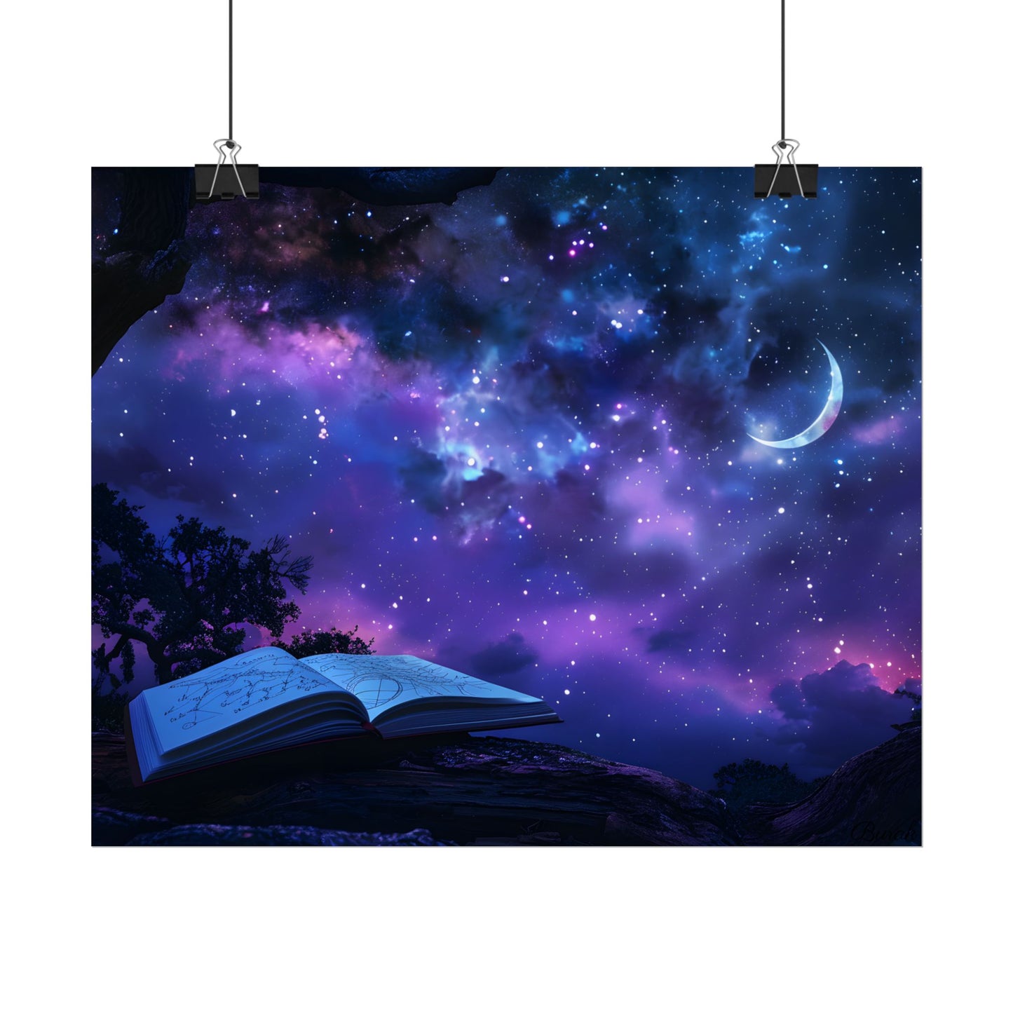 Mystical Night Sky: Stars and Crescent Moon - Poster