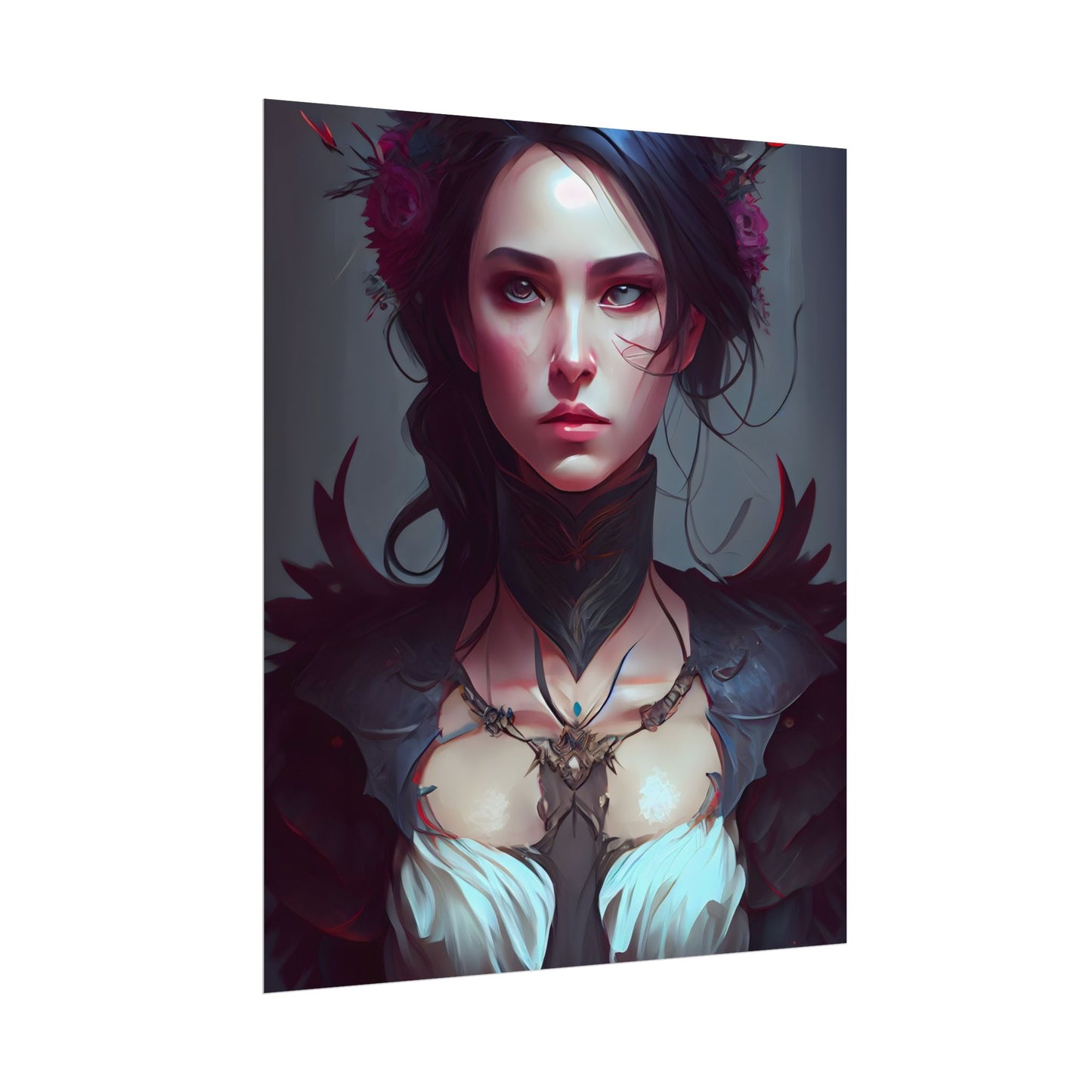 Enchanting Female Portrait: Elegant Black Dress Artwork - Poster