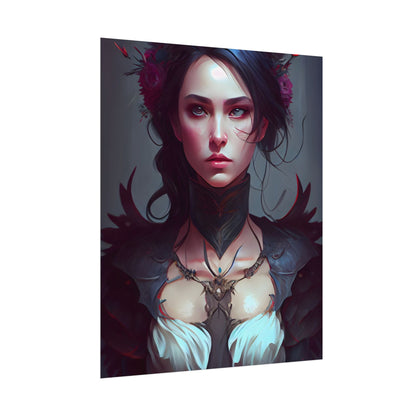 Enchanting Female Portrait: Elegant Black Dress Artwork - Poster