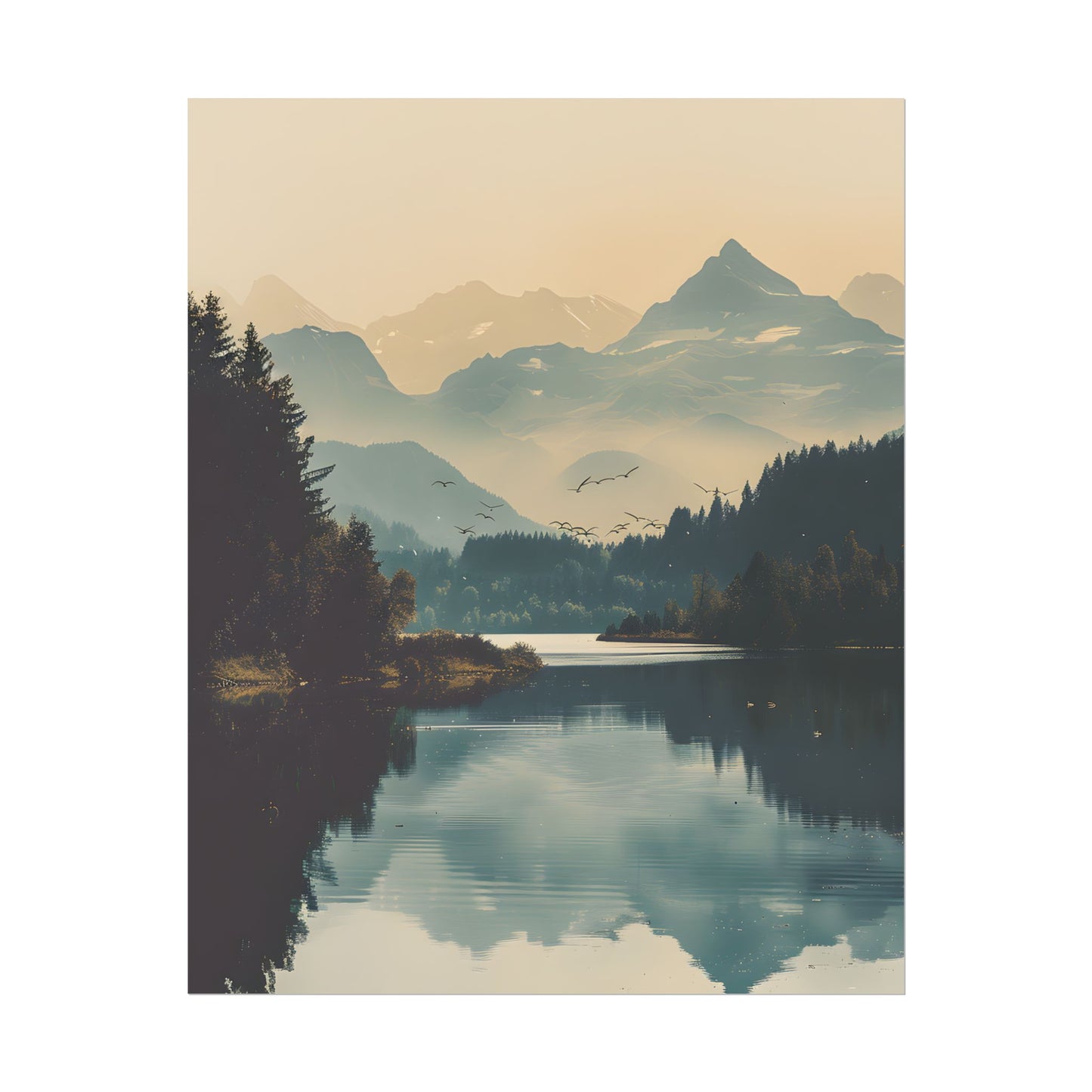 Serene Mountain Lake Aerial: Birds Eye View Artwork - Poster