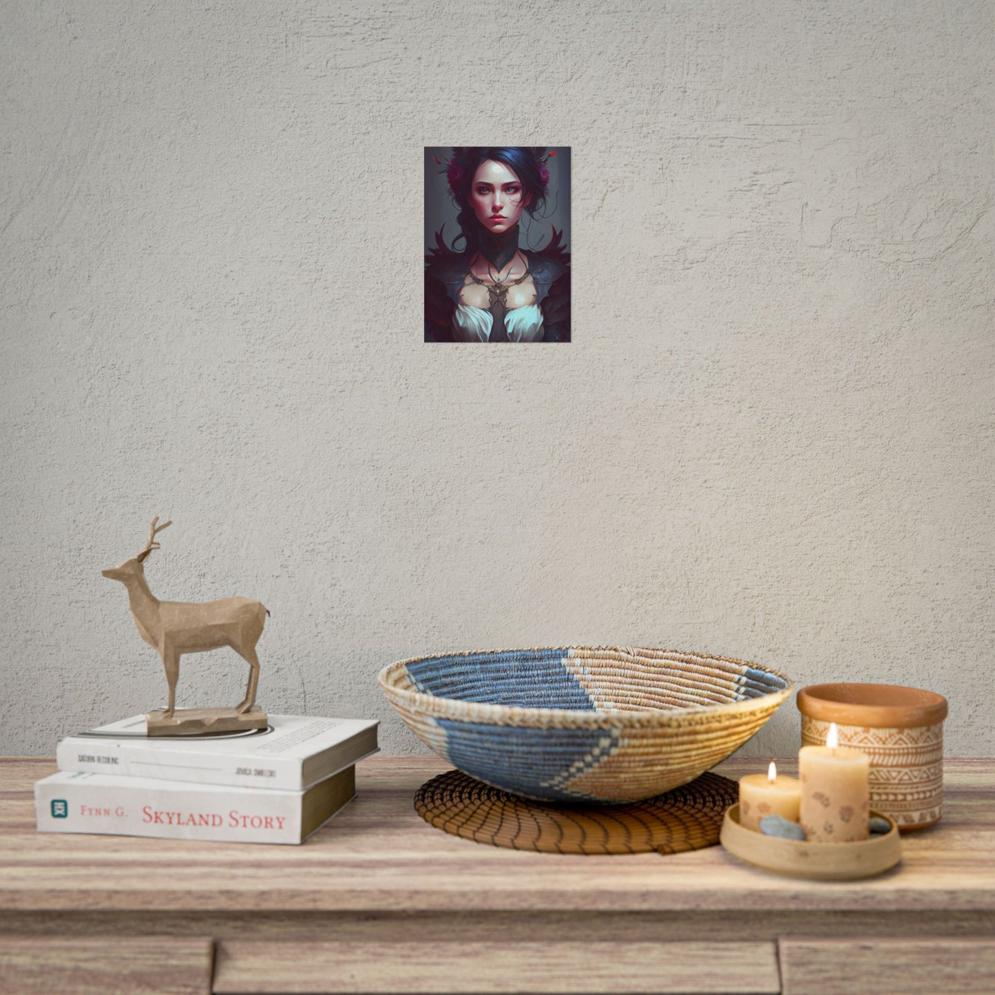 Enchanting Female Portrait: Elegant Black Dress Artwork - Poster