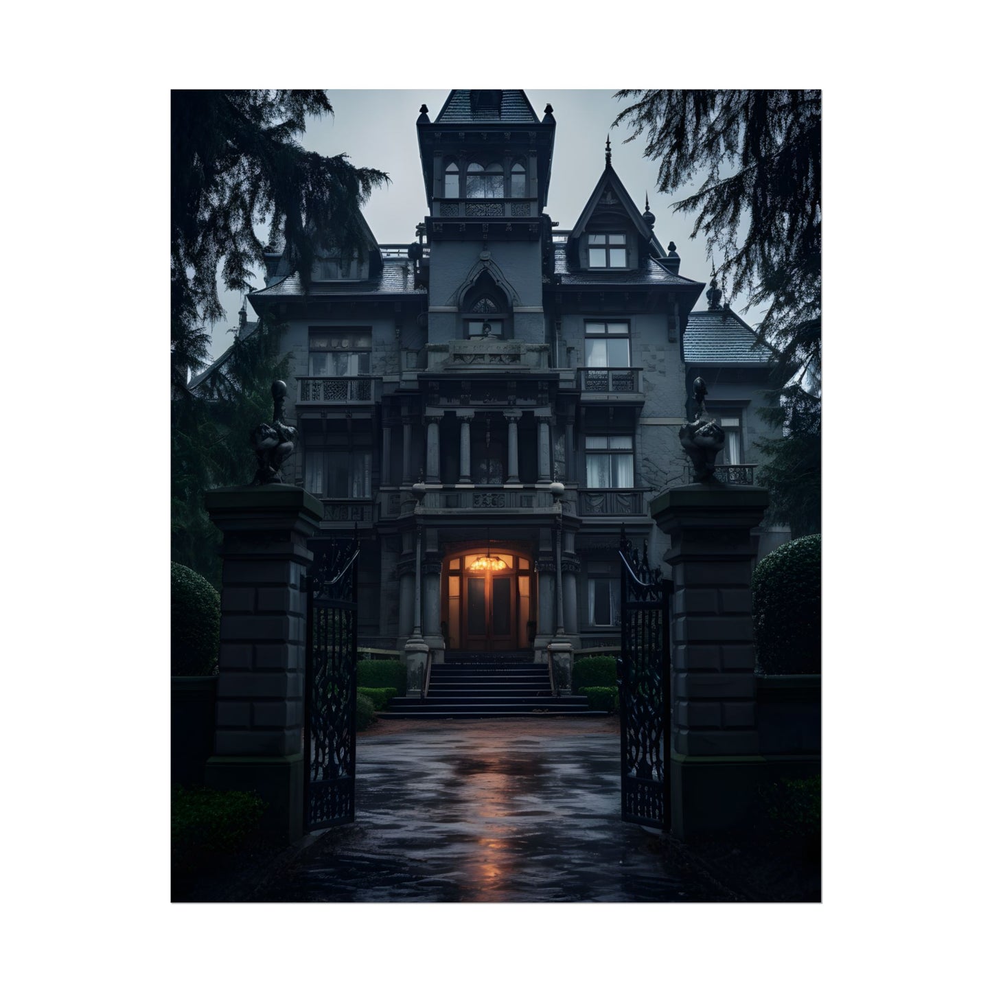 Haunted Victorian Mansion: Spooky Atmosphere Artwork - Poster