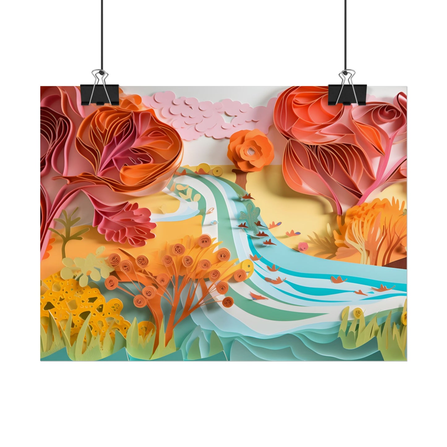 Magical Beach Landscape: Serene Paper Quilled Artwork - Poster