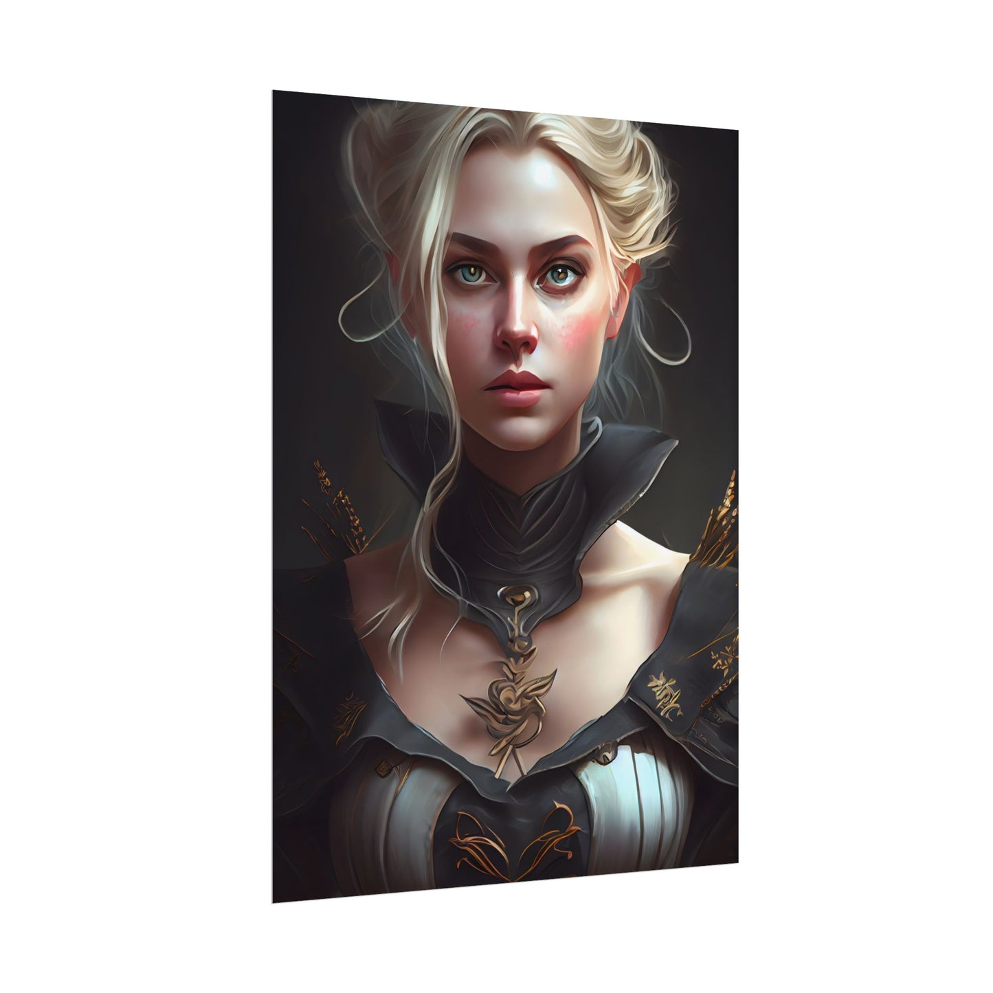 Stunning Blonde Portrait: Elegant Vintage Dress - Poster