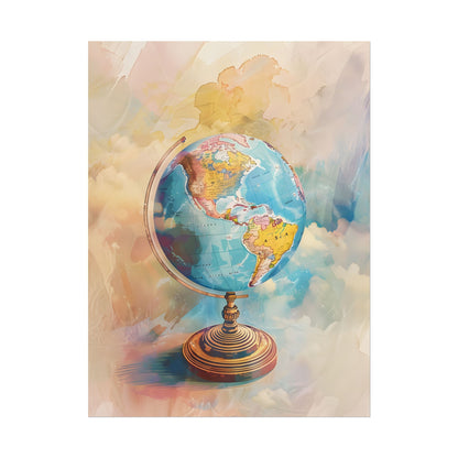 Vintage Globe Adventure: 80 Iconic Landmarks on a Classic Map - Poster
