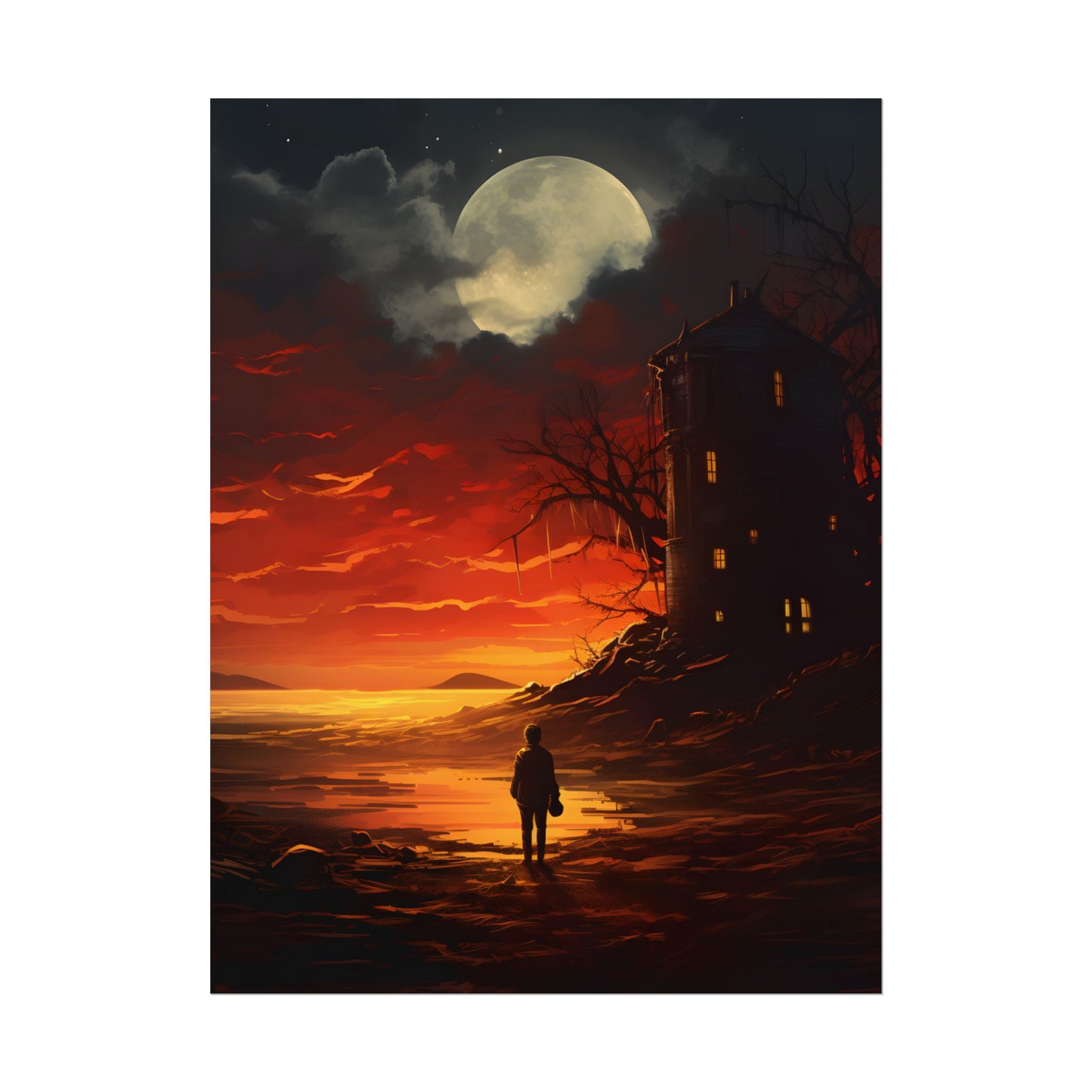 Black and White Portrait: Mysterious Figure Seated - Poster