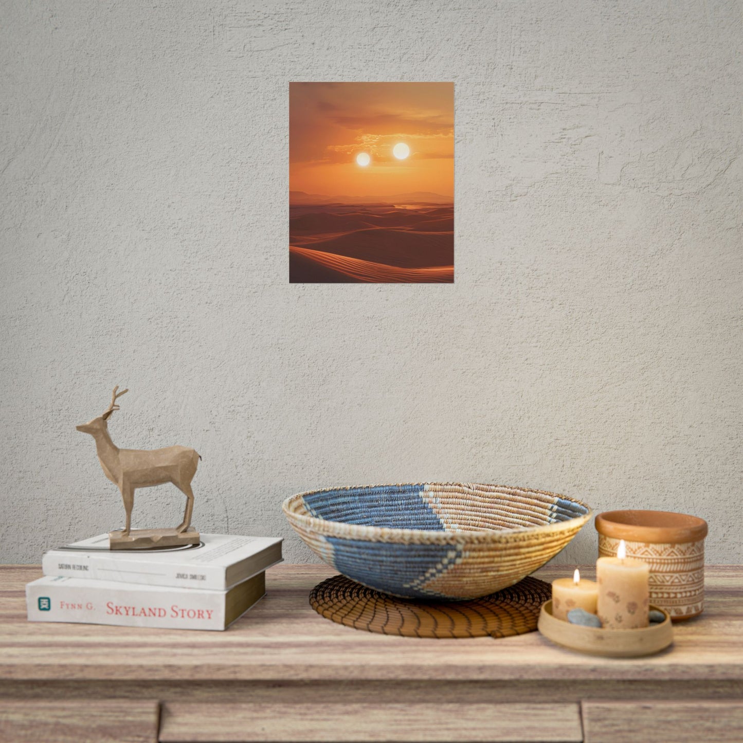 Serene Binary Sunset Artwork: A Peaceful Landscape - Poster