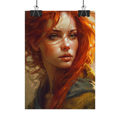 Elegant Redhead Portrait: Serious Female Artwork - Poster