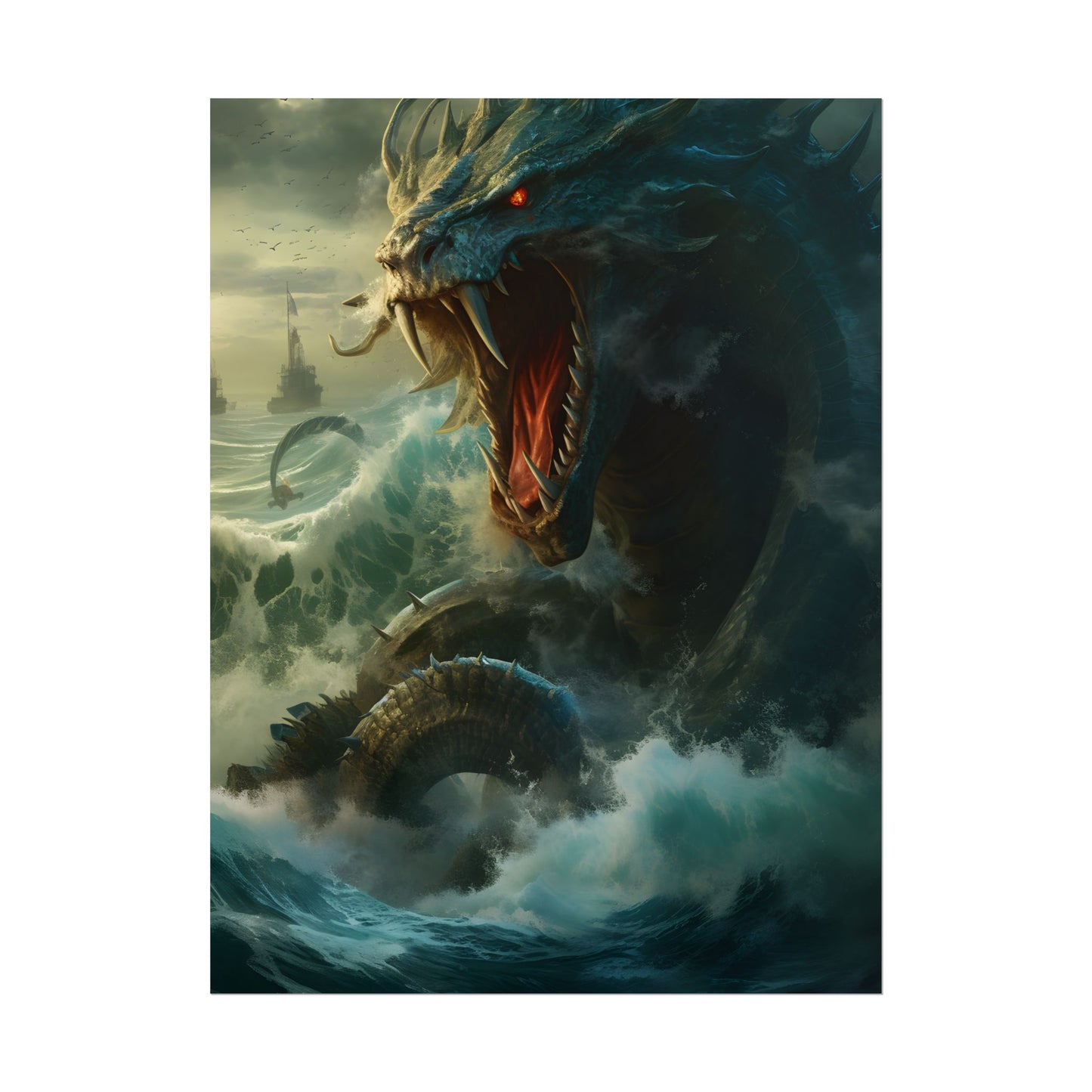 Mythical Sea Monster: Calming Green Scaled Creature Art - Poster