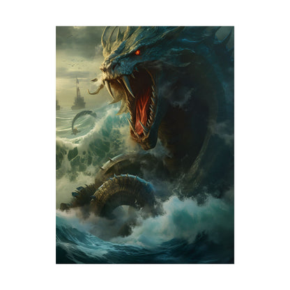 Mythical Sea Monster: Calming Green Scaled Creature Art - Poster
