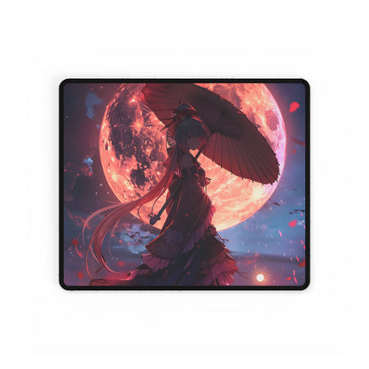 Retro Anime Girl with Umbrella: Rainy Day Artwork - Desk Mat