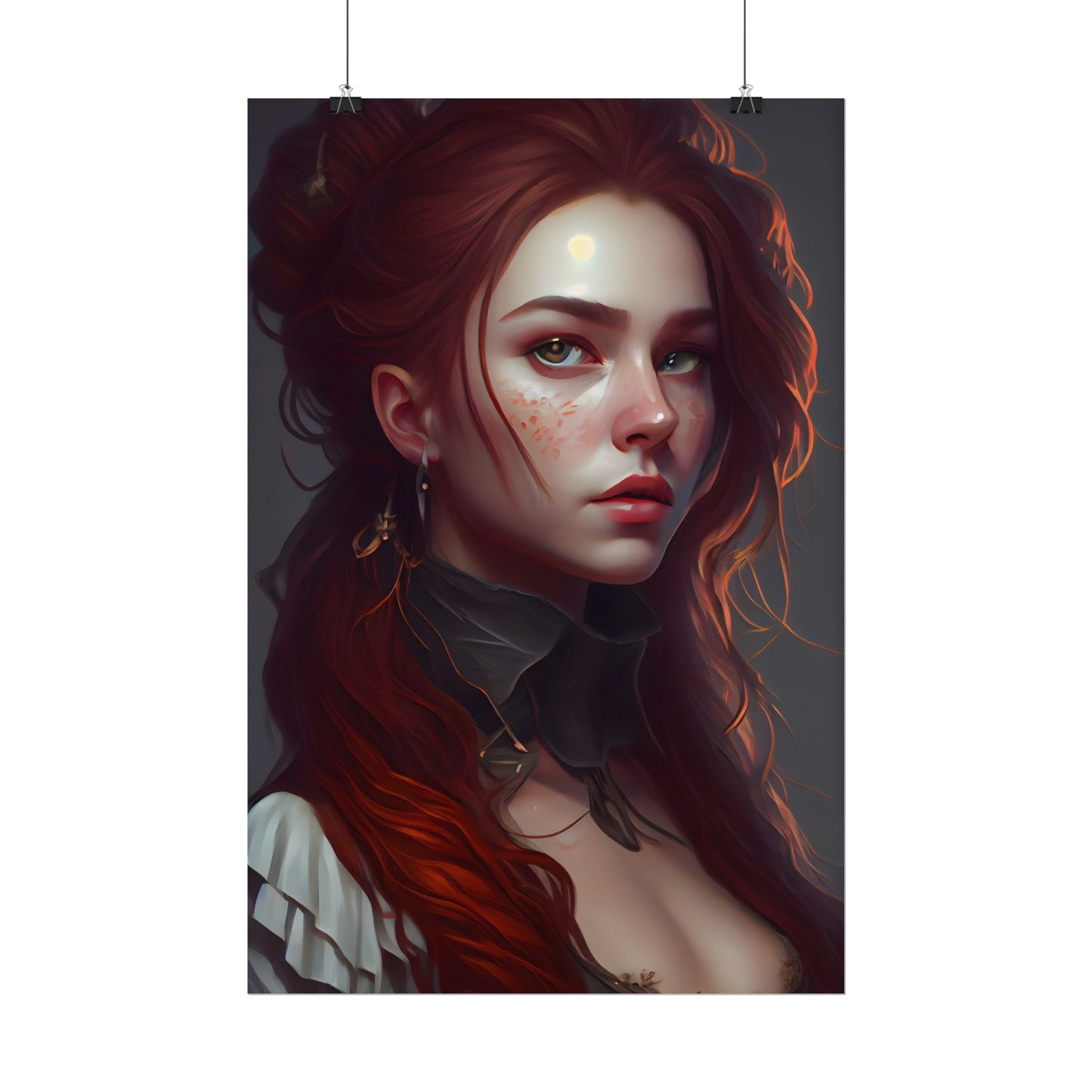 Formal Redhead Portrait: Nature-Themed Artwork in Green and Blue - Poster