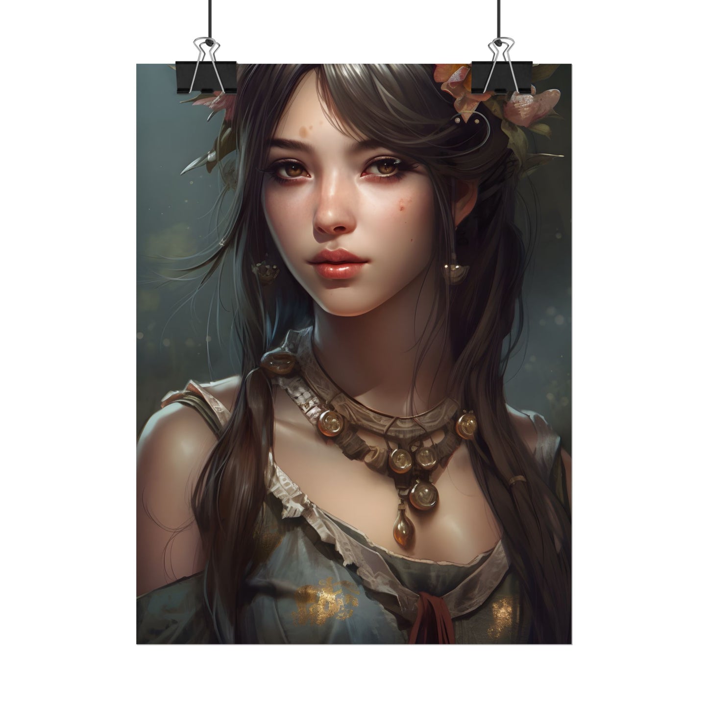 Realistic Female Portrait: Black Haired Beauty - Poster