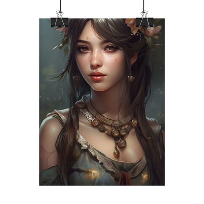 Realistic Female Portrait: Black Haired Beauty - Poster