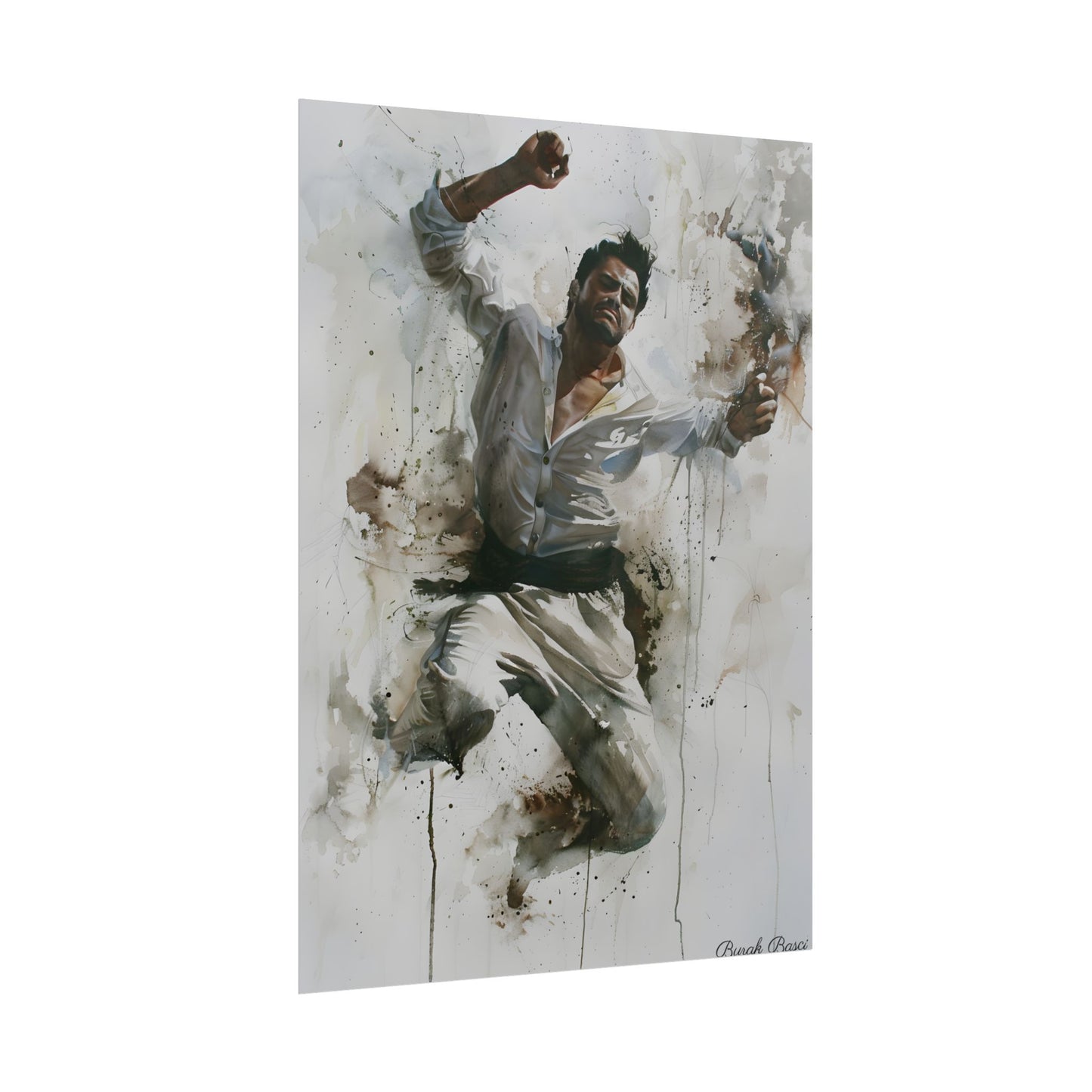 Watercolor Artwork: Man Dancing in Dynamic Movement - Poster