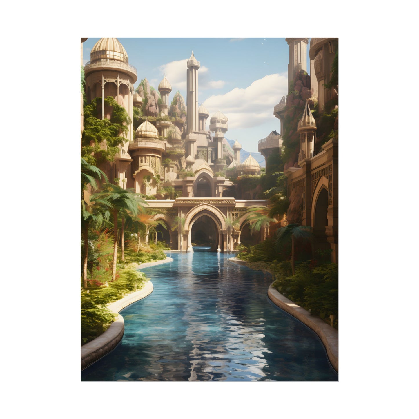 Mythical Oasis: Tranquil Desert Landscape - Poster