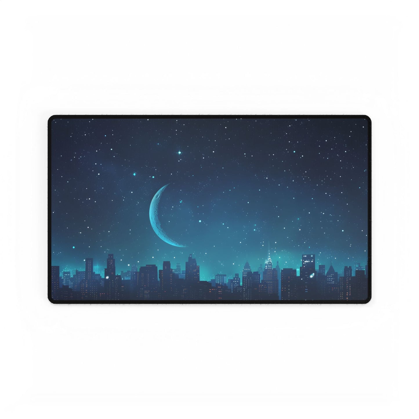 Starry Night Sky: Tranquil Dark Blue Scene with Crescent Moon - Desk Mat