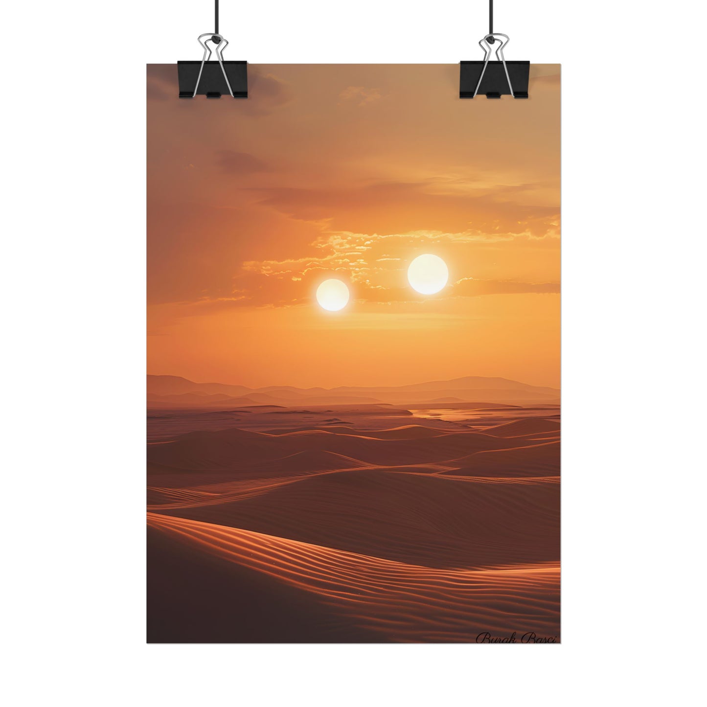 Serene Binary Sunset Artwork: A Peaceful Landscape - Poster