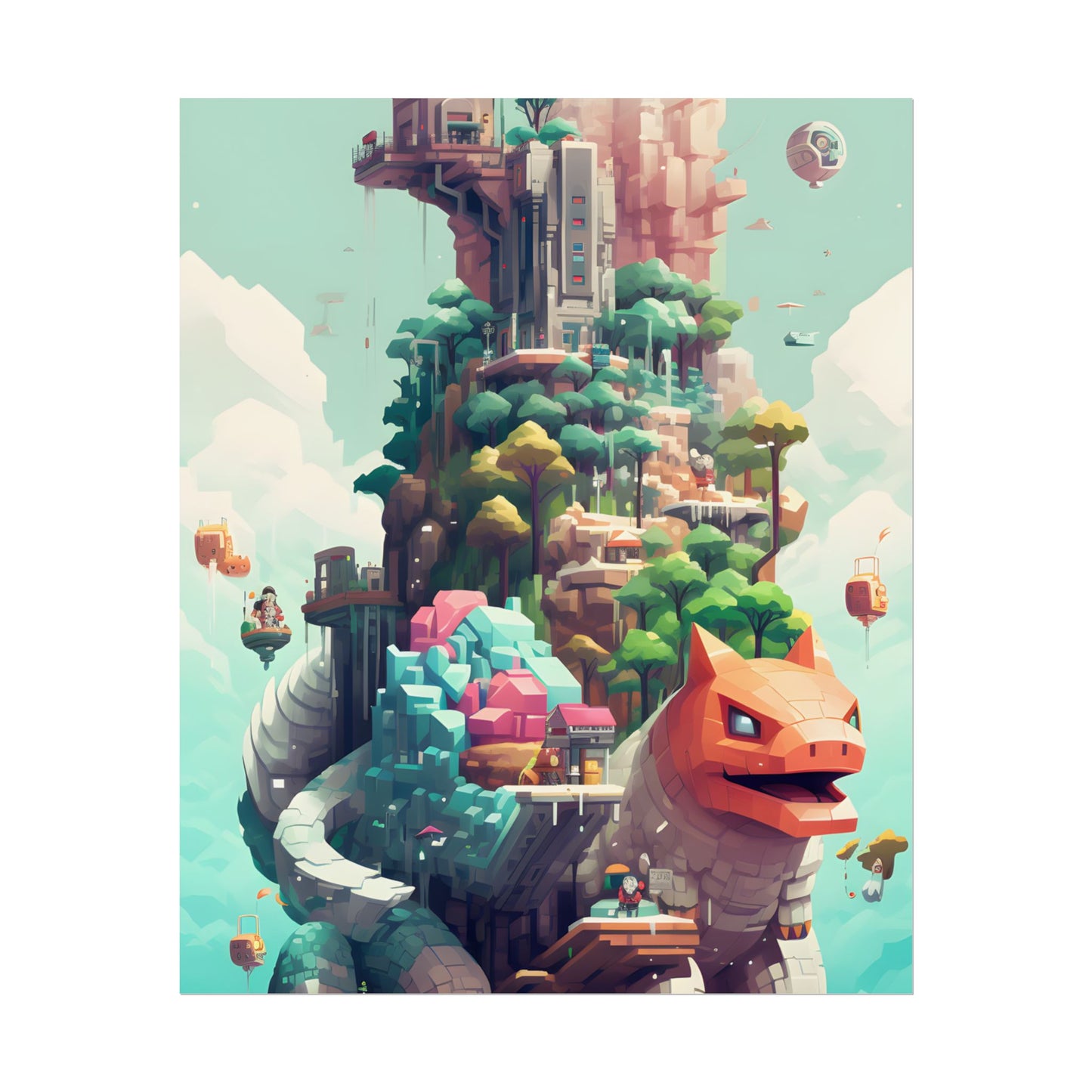 Pixelated Cyber-Pets: Digital Artwork of Illuminated Creatures - Poster