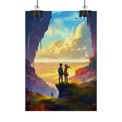 Nature's Friends: Girl and Boy on Meadow Hill - Poster