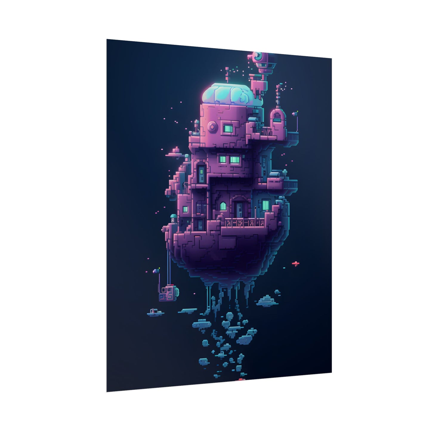 Cyberpunk Pixel Art: Futuristic Cityscape Digital Artwork - Poster