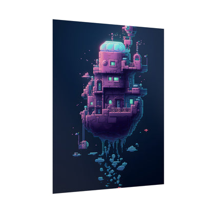 Cyberpunk Pixel Art: Futuristic Cityscape Digital Artwork - Poster