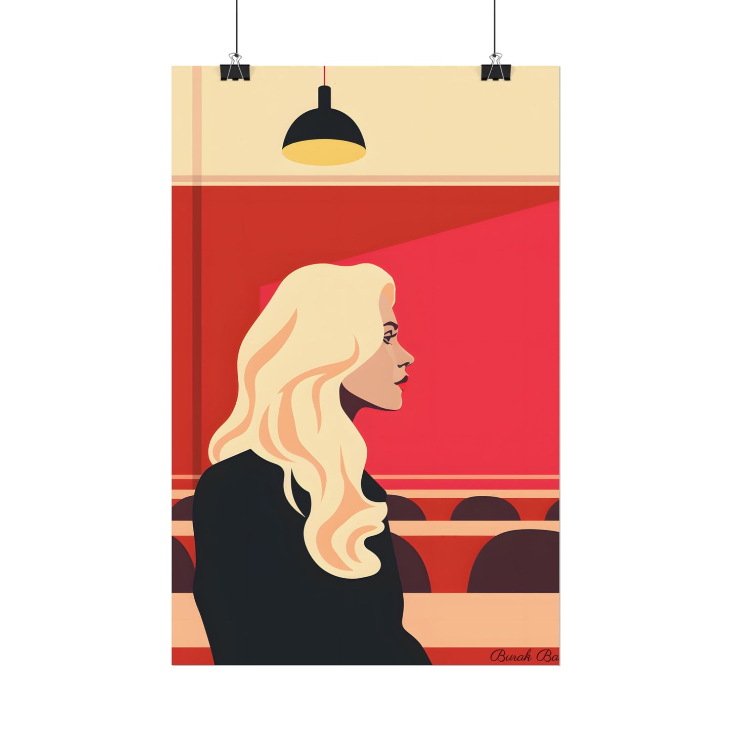 Minimalist Blonde Woman in Black Dress: Modern Art Poster - Poster