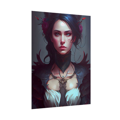 Enchanting Female Portrait: Elegant Black Dress Artwork - Poster