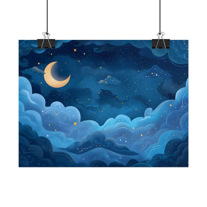 Whispers of a Whimsical Night Sky: Dreamy Celestial Artwork - Poster