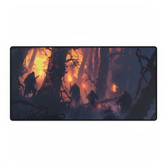 Forest Gathering at Sunset: Peaceful Woodland Scene - Desk Mat